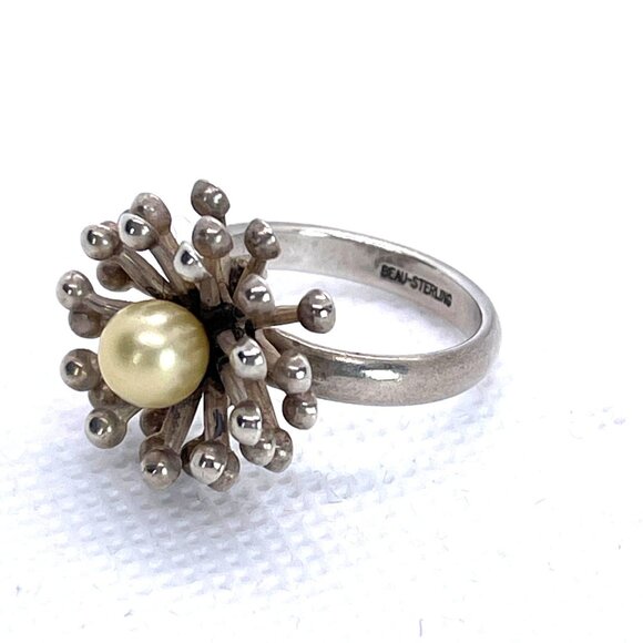 VTG Beau Sterling Silver Faux Pearl Sputnik Starburst Ring Mid Century Size 6.25 - Picture 4 of 9
